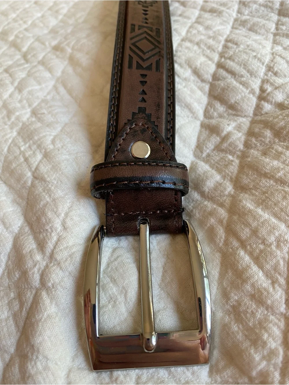 Southwestern Embossed Belt Brown Black Geometric Tooled Aztec Western Boho Large